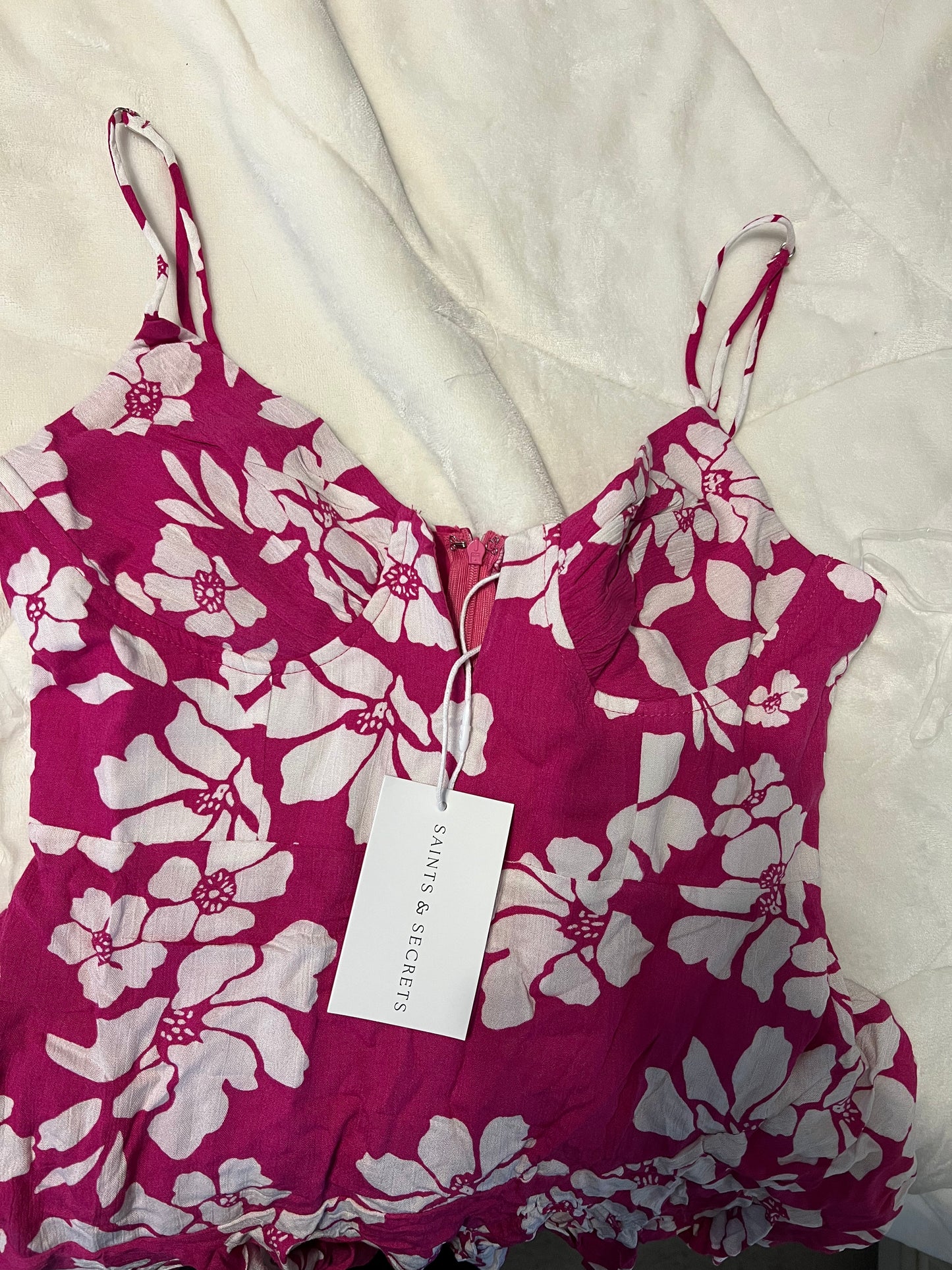 Pink and White Floral dress (L)